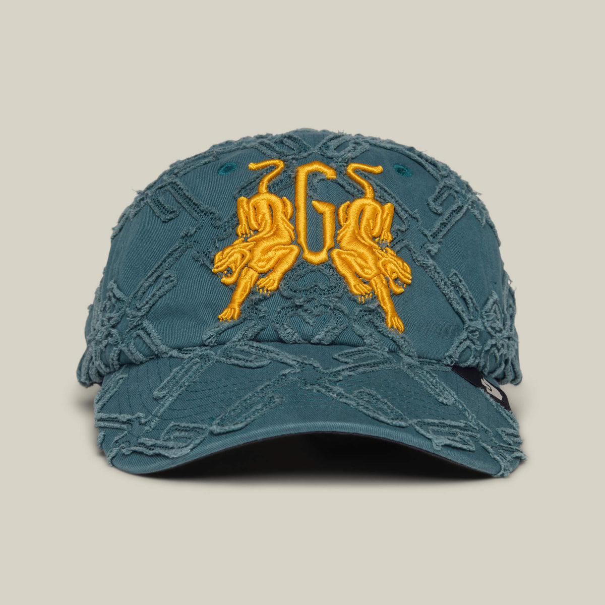 The Future Baby Daddy cap by Goorin Bros. in SEA features main character energy with raised yellow embroidery of two crouching panthers and GG on the front.