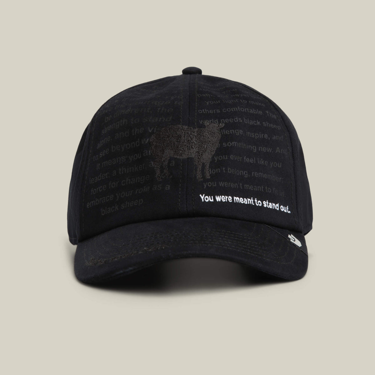 The Define Yourself - Black Sheep cap by Goorin Bros. in VOID features a dark sheep illustration and "You were meant to stand out." embroidery—perfect for those who dare to be different.