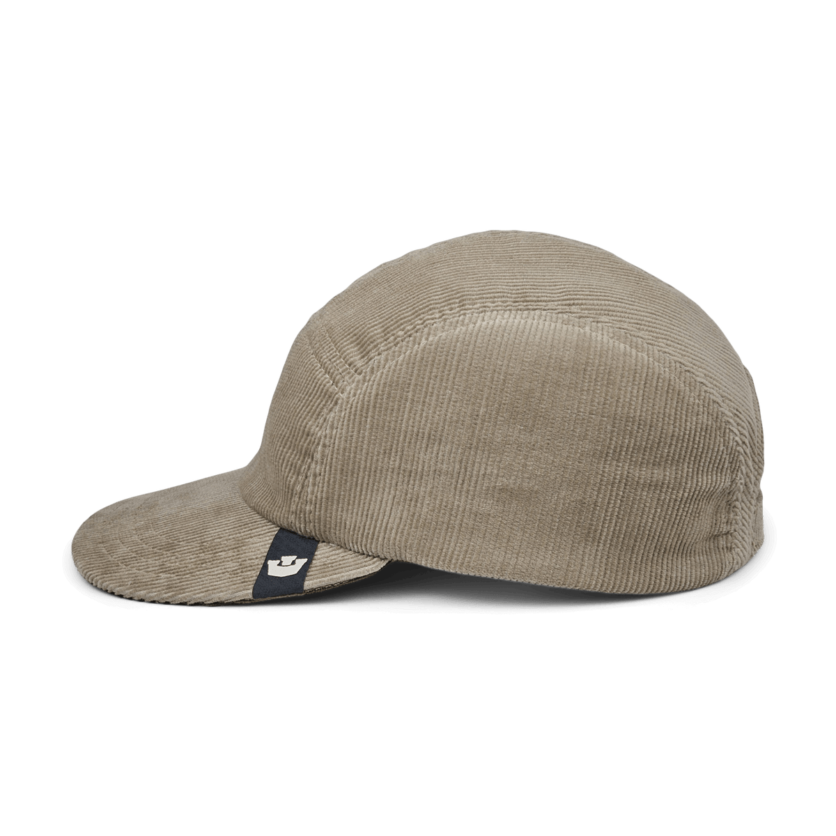 The Meadow Creek by Goorin Bros. is a light brown cotton corduroy baseball cap with a short brim, viewed from the side. A small black tag with a white logo is near the brim, and the adjustable fit offers both style and comfort.