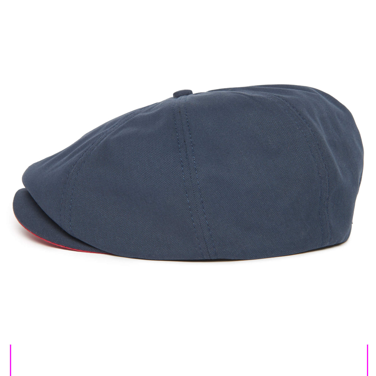 The Goorin Bros. Mulberry Street — a trendy cotton flatcap in navy blue with a round crown and a short, stiff brim — is shown in side profile against a white background.