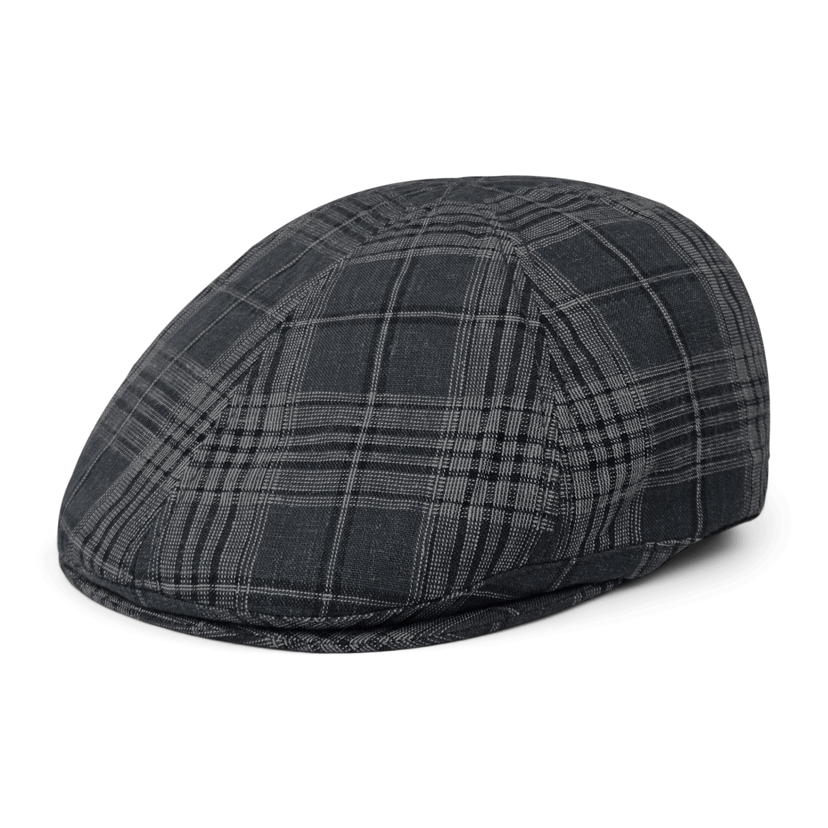 The Glenwood Grove by Goorin Bros. is a dark green plaid flatcap with a curved crown and short, stiff brim, made from 100% cotton and shown on a white background.
