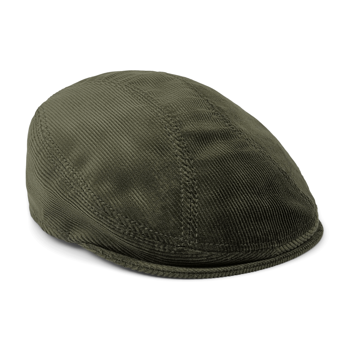 The Maxwell Park flatcap by Goorin Bros., crafted from dark green cotton corduroy with visible stitching and made in the USA, is shown against a plain white background.