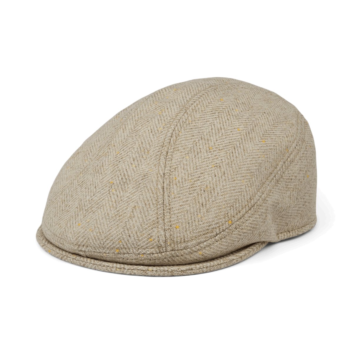 Iris Fields by Goorin Bros.: a cream herringbone wool flatcap with a subtle speckled pattern, handmade in the USA and shown on a plain white background.