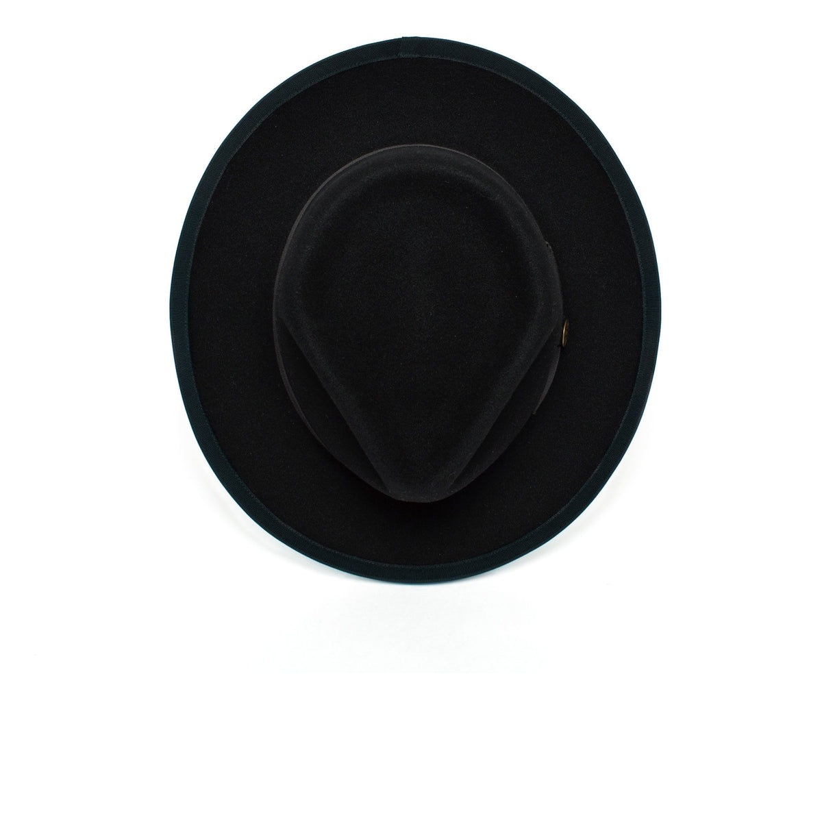 A gray wide brim fedora, the “River Gray” by Goorin Bros., crafted from premium merino wool, viewed from above and centered on a white background.