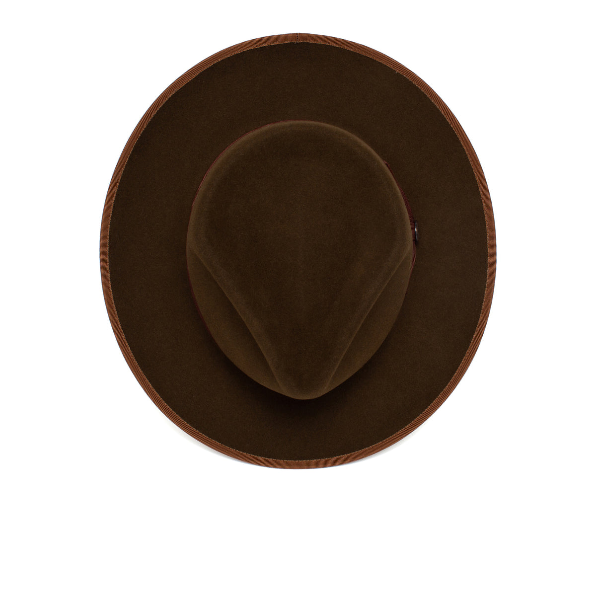 River Gray by Goorin Bros.: a wide-brim fedora hat in gray merino wool, seen from above with a round crown and flat, circular brim against a white background.