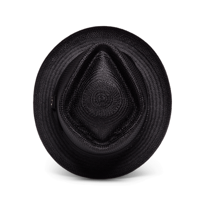 The "That's All Folks" hat by Goorin Bros. is a black, handwoven Ecuadorian wide-brim style, displayed from above on a plain white background.