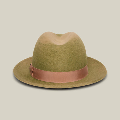 Dean the Butcher by Goorin Bros. in HEAT/GUMMY—an American-made fedora with a wide snap brim and brown ribbon band, shown on a plain light background; an all-season hat for timeless style.