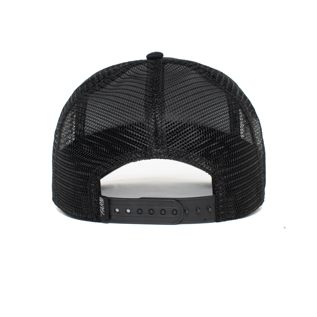 Back view of The Butch by The Farm, a black mesh trucker hat with adjustable snapback closure. All sales are final.