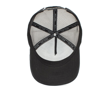 The Butch by The Farm is a black trucker hat shown from above, featuring mesh back panels and internal black taping with white text. All sales are final.