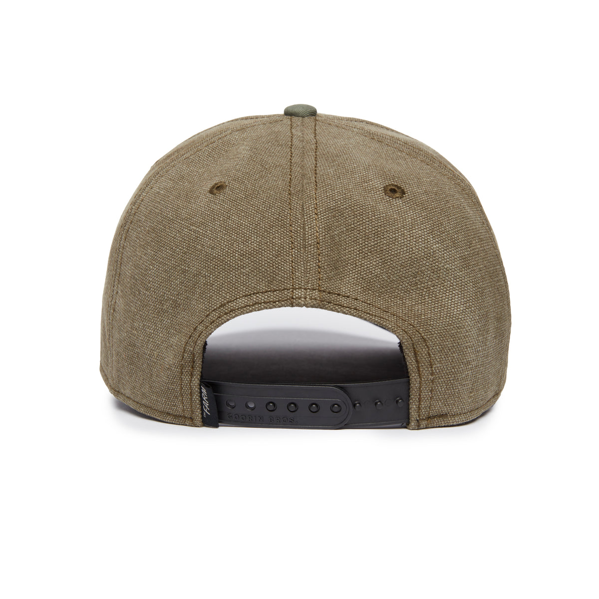 Back view of The Farm’s “Foxy Duck” brown fabric baseball cap, featuring two ventilation holes and an adjustable black plastic snapback closure—crafted for sharp looks that outsmart the everyday.