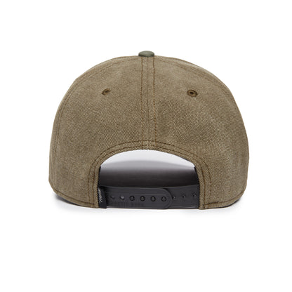 Back view of The Farm’s “Foxy Duck” brown fabric baseball cap, featuring two ventilation holes and an adjustable black plastic snapback closure—crafted for sharp looks that outsmart the everyday.