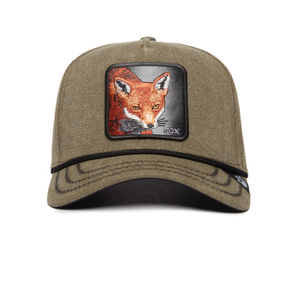 Channel your inner trickster with the Foxy Duck cap from The Farm—a stylish olive green cap featuring an illustrated fox face patch on the front. Finished with a black cord detail above the brim, this sharp accessory is designed for sly moves and standout looks.