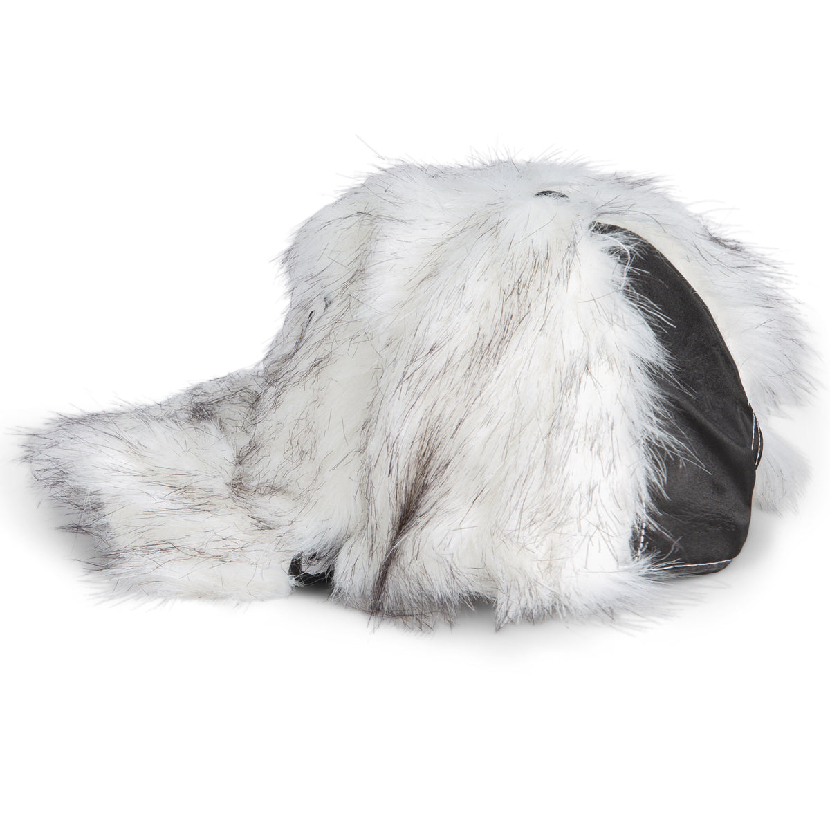 Add a touch of playful style to your winter wardrobe with the Goorin Bros. Faux Fox hat, a bold fashion accessory in black faux fur featuring white faux fur trim and ear flaps. Shown against a plain white background.