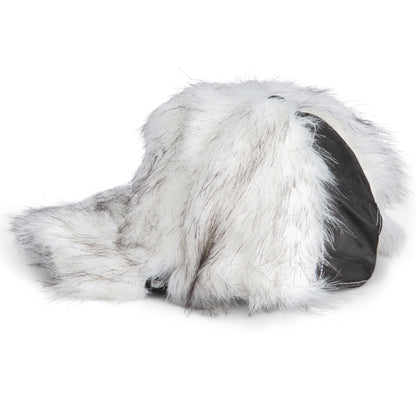 Add a touch of playful style to your winter wardrobe with the Goorin Bros. Faux Fox hat, a bold fashion accessory in black faux fur featuring white faux fur trim and ear flaps. Shown against a plain white background.