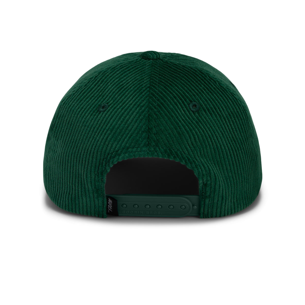 A green wide wale corduroy cap, The Clubhouse by Goorin Bros., is shown from the back, featuring an adjustable snapback closure—a perfect nod to quiet luxury.