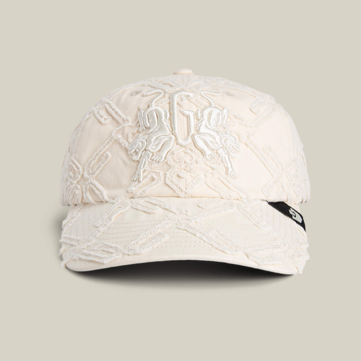 The "Future Baby Daddy" Papa Cap by Goorin Bros. features beige all-over embroidery, a white raised logo on the front, and a small black side tag—crafted for main character energy.