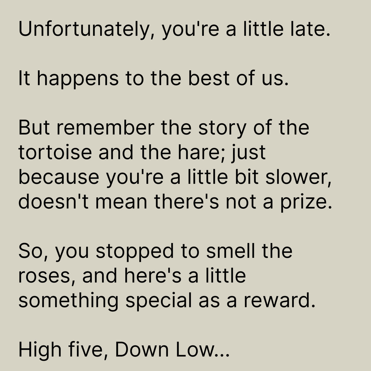 On a soothing beige background, the “Down Low...” hat by Goorin Bros. offers gentle encouragement for those who arrive at their own pace, playfully nodding to the tale of the tortoise and the hare. It reminds you that taking your time is a true badge of honor—sometimes, life’s most meaningful rewards come when you pause to savor each moment instead of racing ahead.