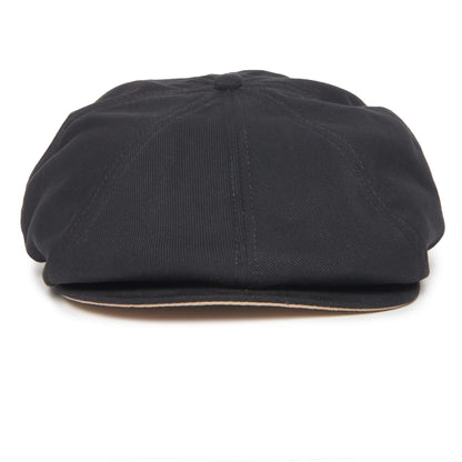 A trendy flatcap, the Mulberry Street by Goorin Bros. is shown in black from the front against a white background.