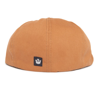 The Mulberry Street flatcap by Goorin Bros. is shown from the back, featuring a small black and white rectangular crown logo near the bottom edge—this trendy cap brings classic style to any look.