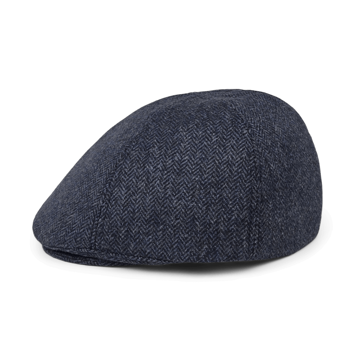 The Goorin Bros. Harry Bones flatcap, featuring a classic dark blue herringbone wool design, is displayed against a plain white background.