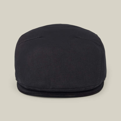The Goorin Bros. Heatherwood flatcap in Void Black cotton suede, made in USA, is displayed front-facing on a neutral background.