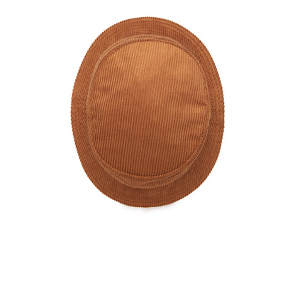 The Goorin Bros. “Great Oaks” bucket hat in brown corduroy, displayed from above against a white background, delivers a timeless look ideal for cool-weather style.