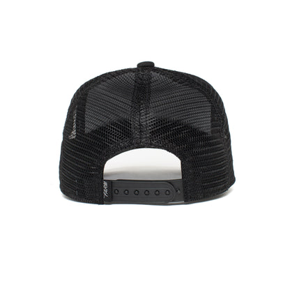 Back view of The Farm's Little Panther black mesh trucker hat for kids, featuring an adjustable snapback closure.