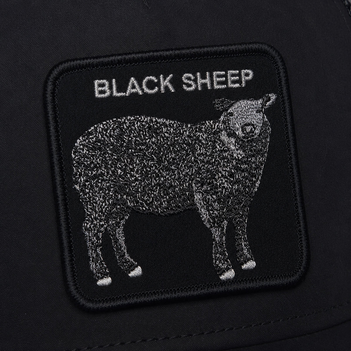 Add a unique touch to your style with the “Suede Sheep” patch from Goorin Bros.—an embroidered black sheep with “BLACK SHEEP” above it, sewn on a sleek black fabric background. Perfect for customizing your favorite suede-feel hat or updating a classic black and white cap.