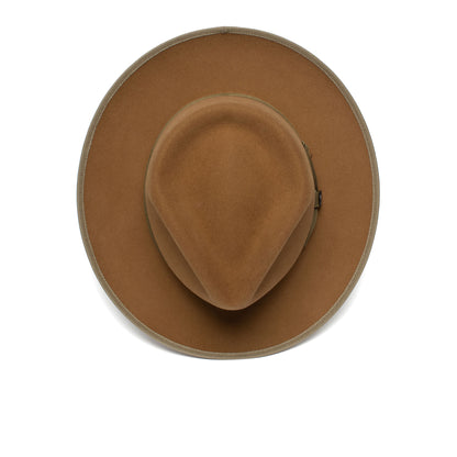 River Gray wide brim fedora by Goorin Bros., viewed from above against a white background, expertly crafted from premium merino wool and proudly American made.